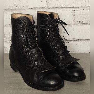 Vintage Brahma Canada West Black Leather Work Boots Lace-to-Toe Size 6